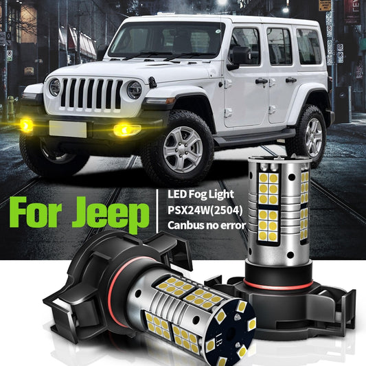 2pcs LED Fog Light Lamp Canbus PSX24W 2504 For Jeep Grand Cherokee Patriot Wrangler 3 JK 4 JL 2010 2011 2012 2013 2014 2015 2016
