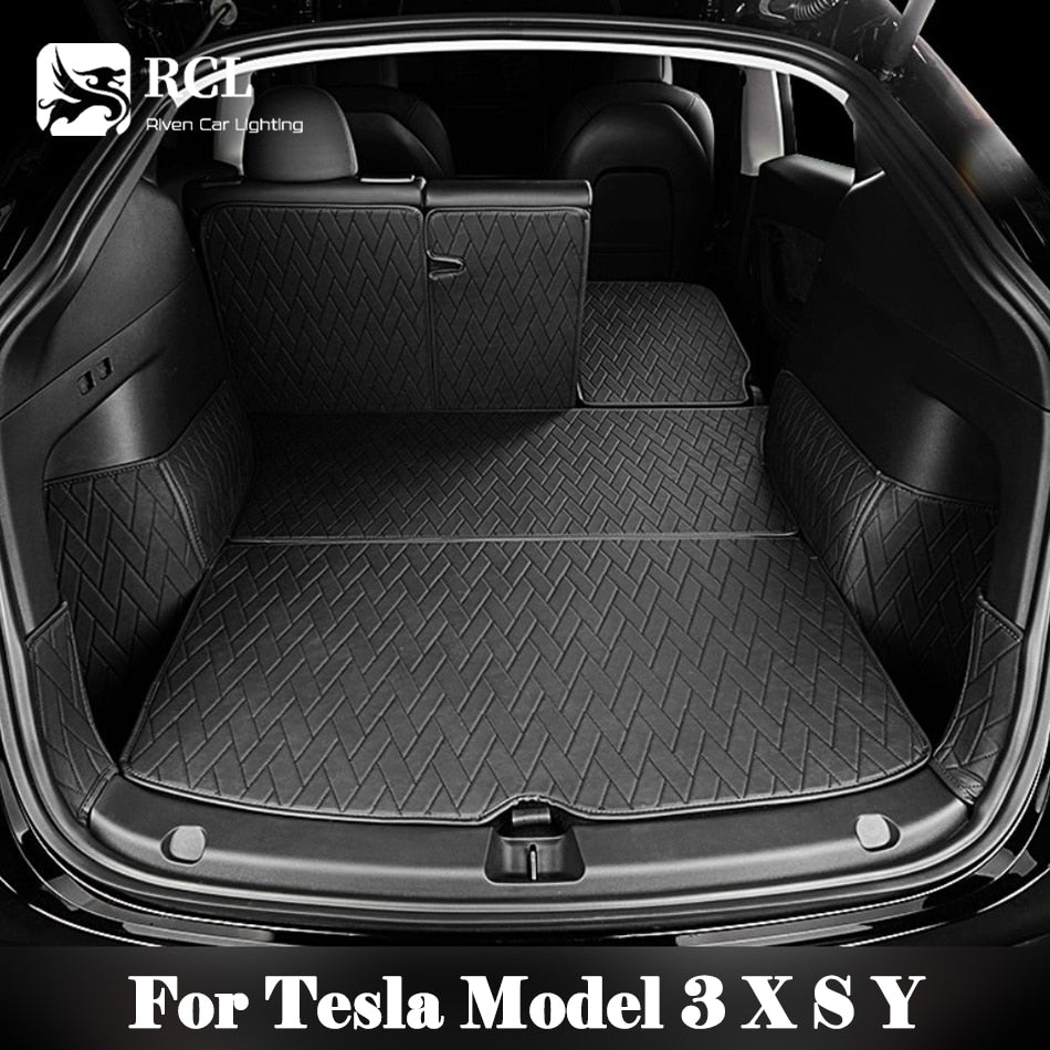 Leather Trunk Mats Fully Surrounded Waterproof Non-Slip Liner Custom Floor mat for Tesla Model Y 3 2017 to 2023 Car Accessories