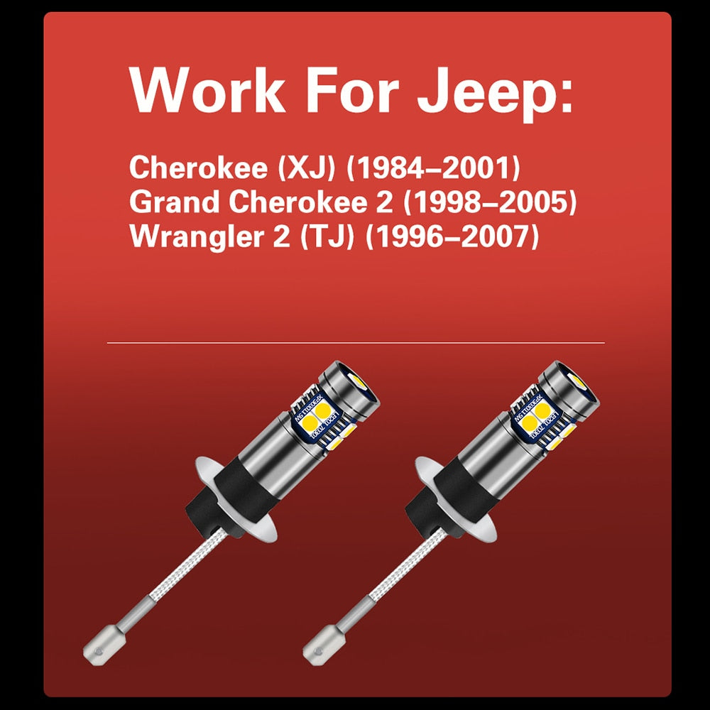 2pcs LED Fog Light Lamp Blub H3 Canbus Error Free For Jeep Cherokee XJ Grand Cherokee 2 1998-2005 Wrangler TJ