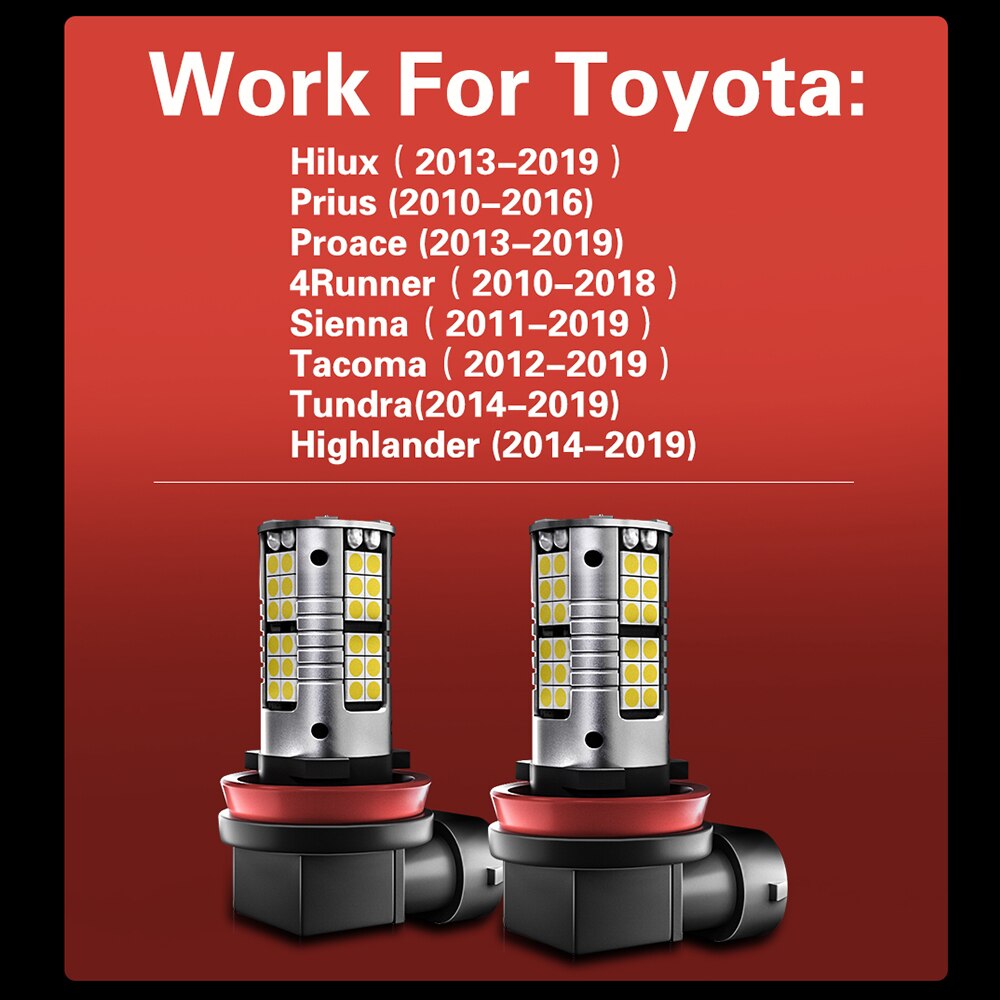 2pcs LED Fog Light Lamp Blub H8 H11 H16 Canbus For Toyota Hilux Prius Proace 4Runner Sienna Tacoma Tundra Highlander