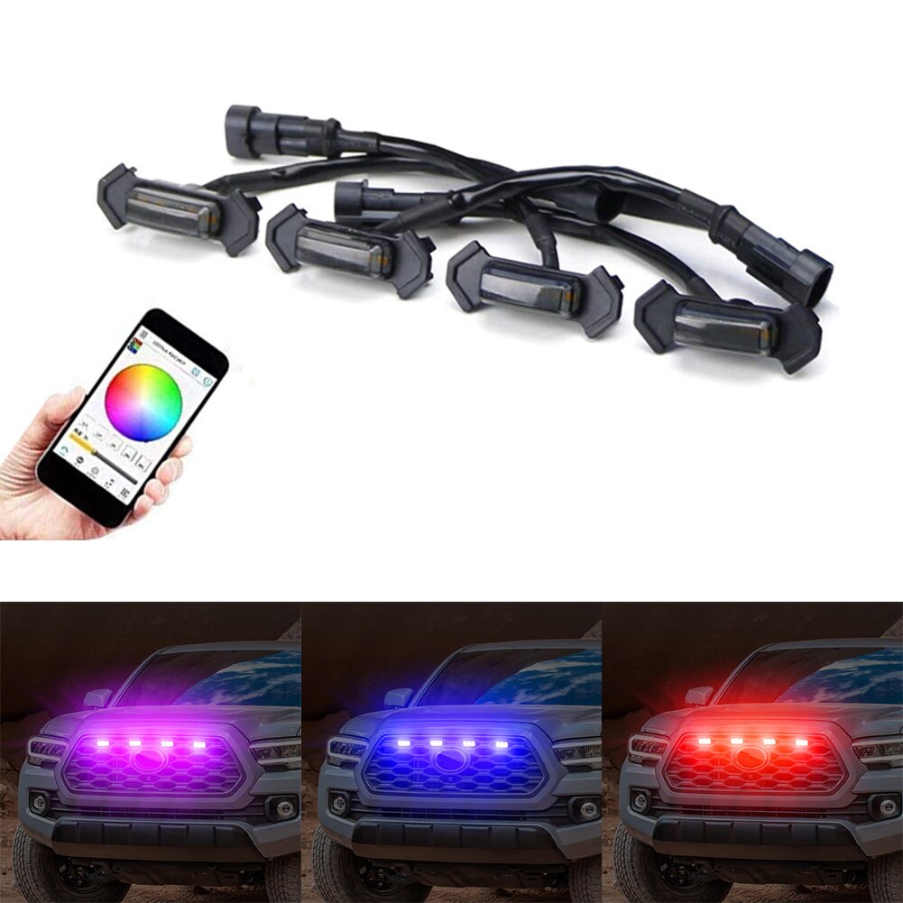 4pcs APP Remote Multicolors LED Front Grille Kit For Tacoma 2016-2019 Car Grille LED Lights Kit With Wiring Harness
