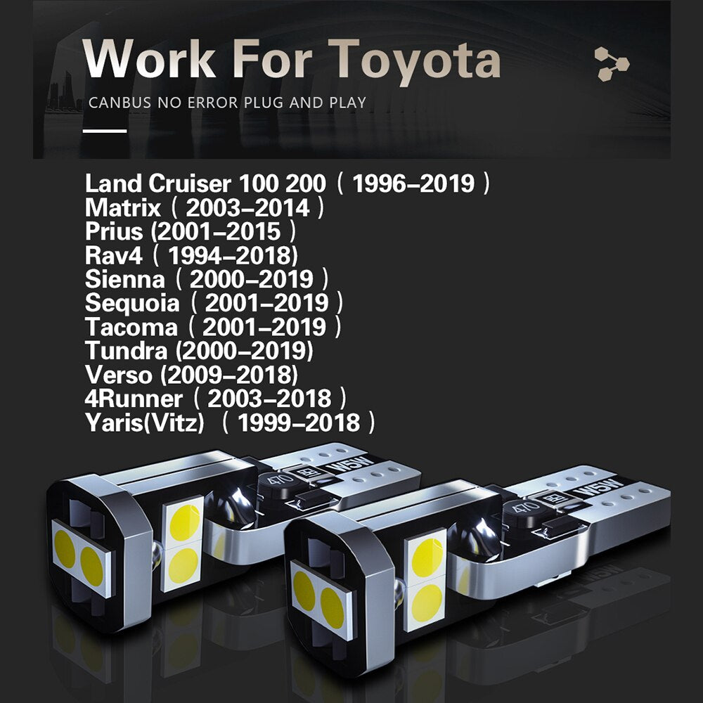2pcs LED License Plate Light W5W T10 For Toyota Land Cruiser Prius Rav4 Sienna Sequoia Tacoma Tundra Verso 4Runner Yaris Vitz