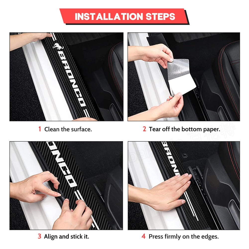 4Pcs Carbon Fiber Car Door Threshold Sill Sticker For Ford Bronco 2022 2021 2020 Sport Car Styling Accessories 4-Door 2-Door
