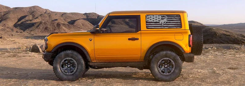Distressed American Flag With Bronco Cutout Rear Window Decals fit Ford Bronco 6g Hardtop 2021+ Big Bronco Full Size