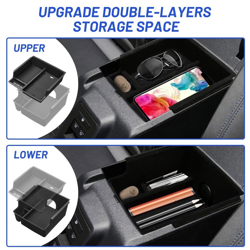 2 PCS Fits  Ford Bronco Accessories 2021 2022 Center Console Organizer Armrest Dividers Storage Tray Box for Bronco