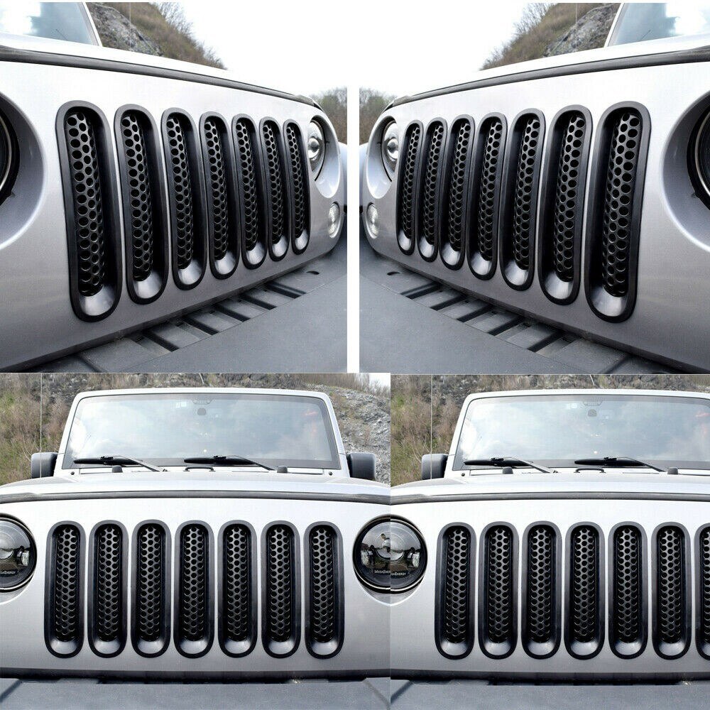 7X Front Grill Mesh Inserts Clip-in Grille Guard for Jeep Wrangler JK JKU Unlimited Rubicon Sahara 2007-2017 Matte Black