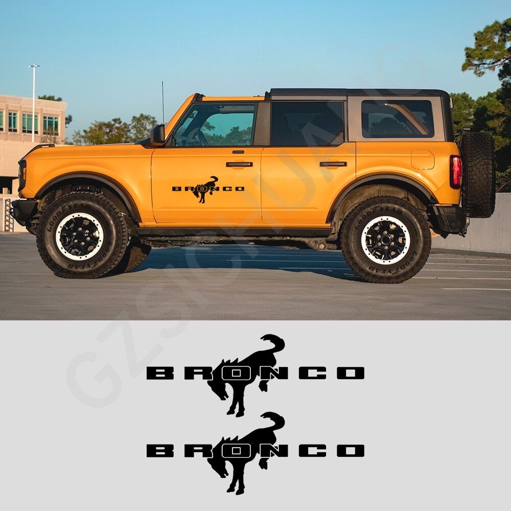 For Ford Bronco 2021 2022 Accessories 2pcs Horse Logo Vinyl Decal Emblem Sticker Door Side Skirt Stripes DIY Body Car Stickers
