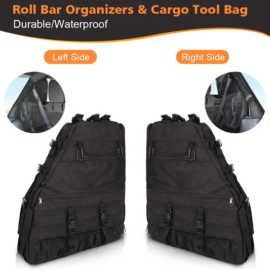 Roll Bar Storage Bag Cage Cargo For Jeep Wrangler JK JKU JL 4-Door 2007-2019 Saddle Bag Multi-Pocket Organizers Tool Storage Bag